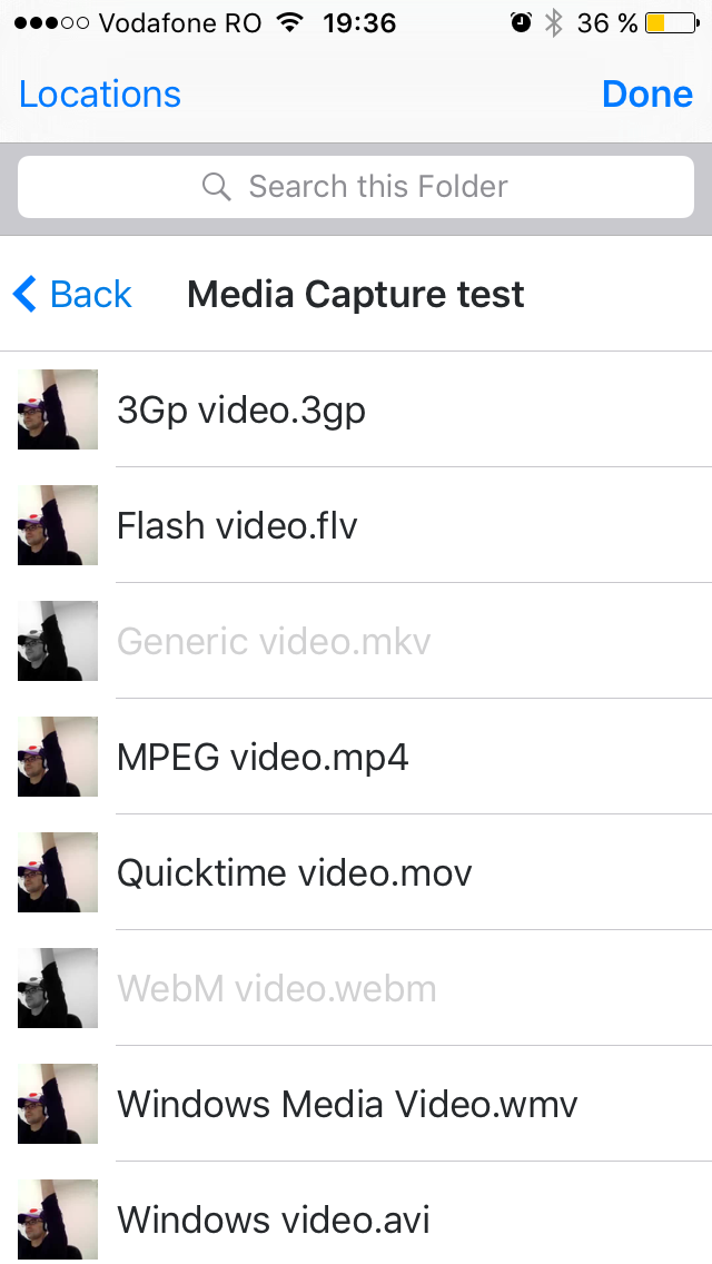 Dropbox folder with different types of videos