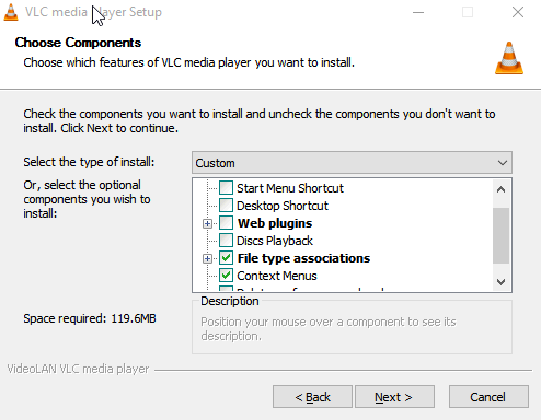 VLC install components