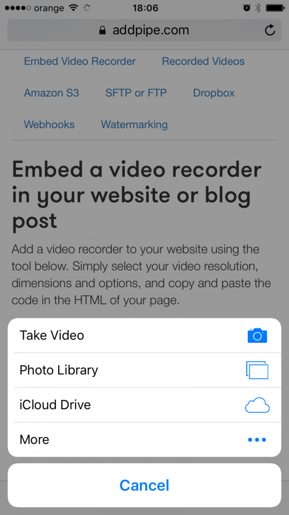 HTML Media Capture prompt on Safari on iOS9