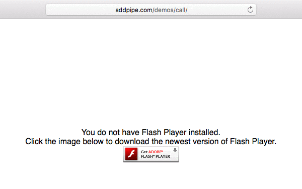 Clicking a link to install Flash Player will bring up a Safari dialog box allowing you to Use the Flash content on the page