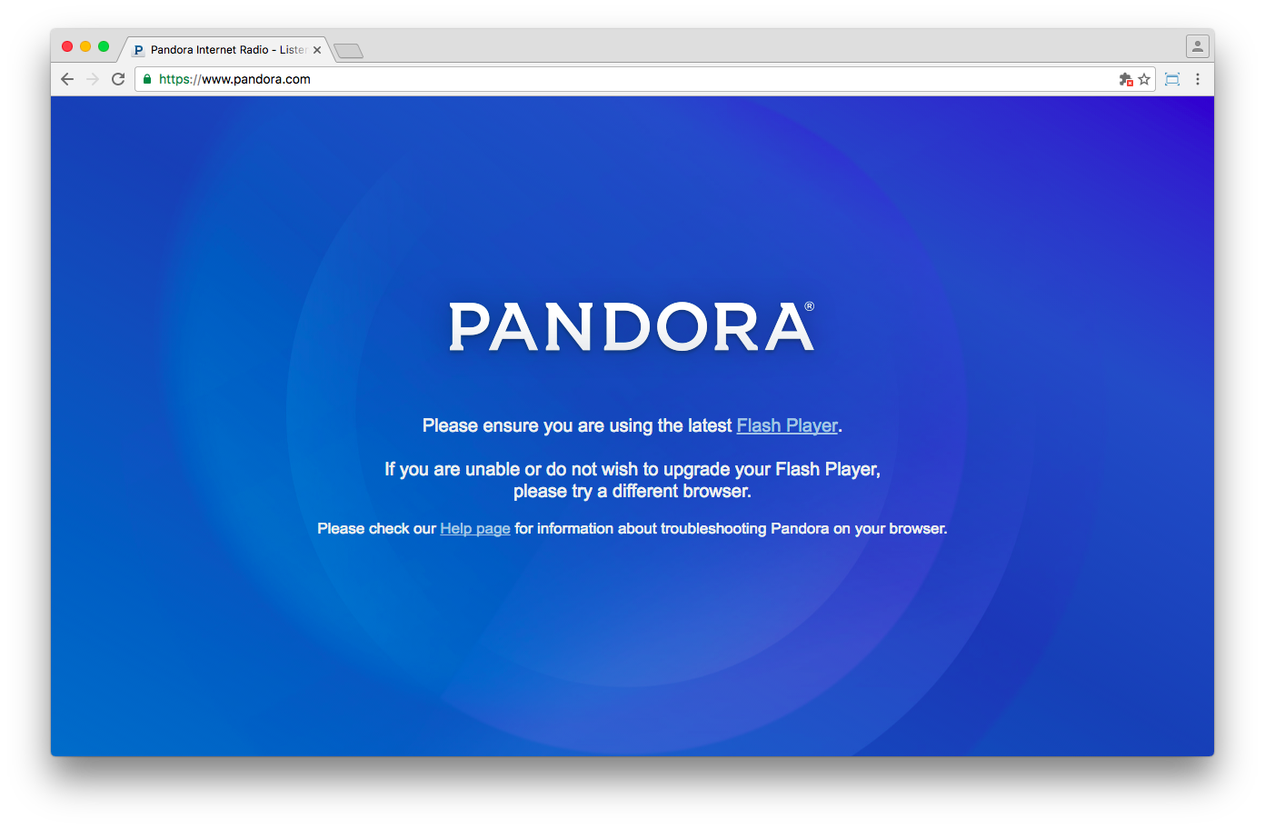 Pandora is the most adamant about needing Flash Player