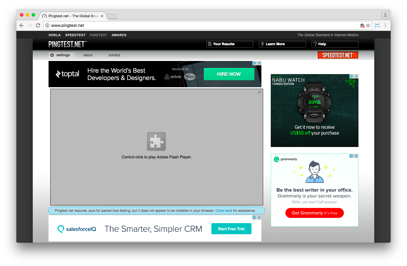 Pingtest uses Flash technology to measure your ping response times