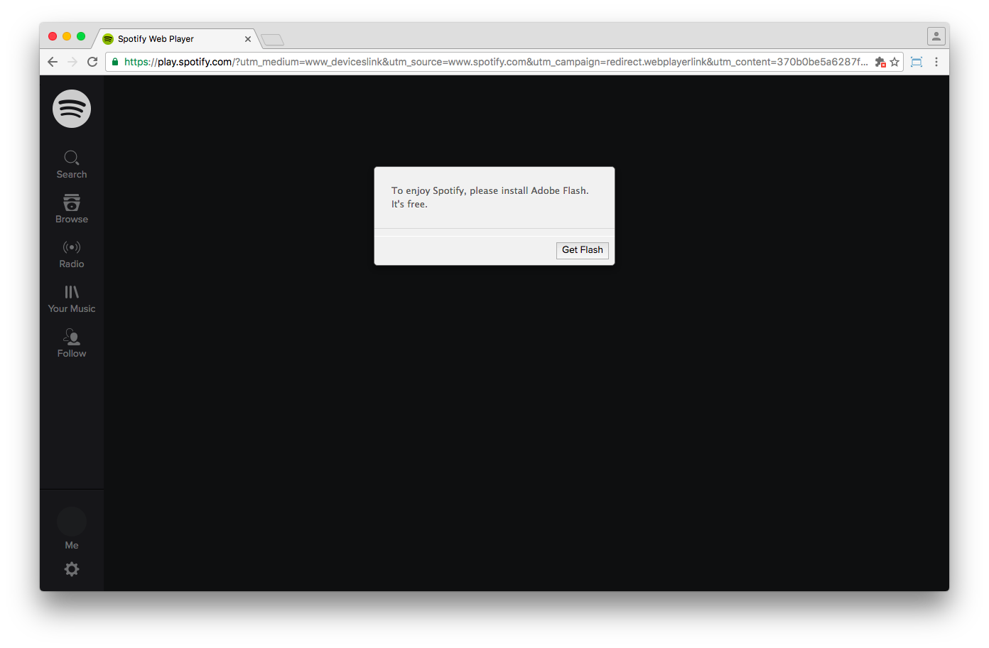 Spotify's web player needs Flash player as well.