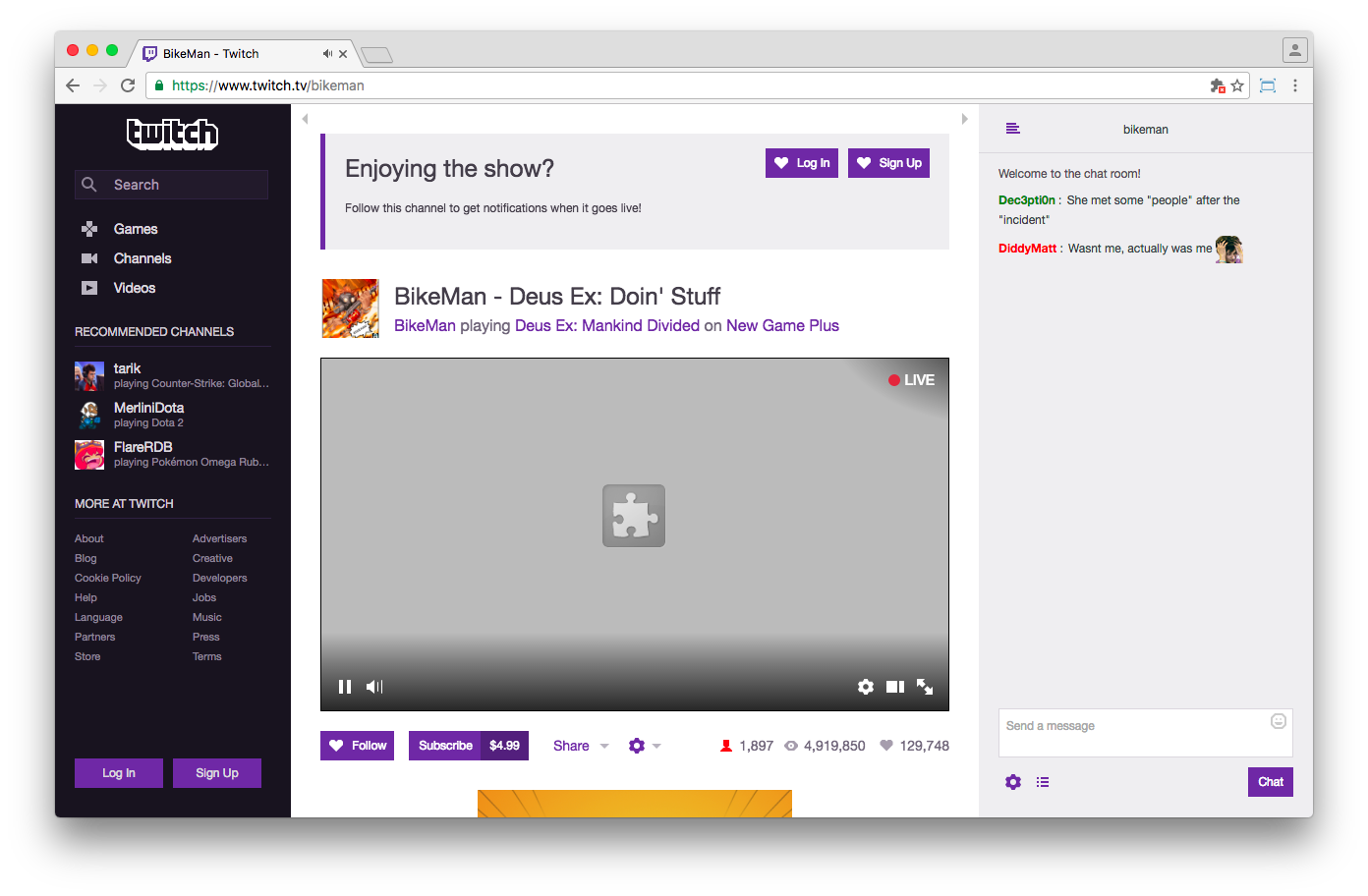 Twitch uses Flash for their live stream player