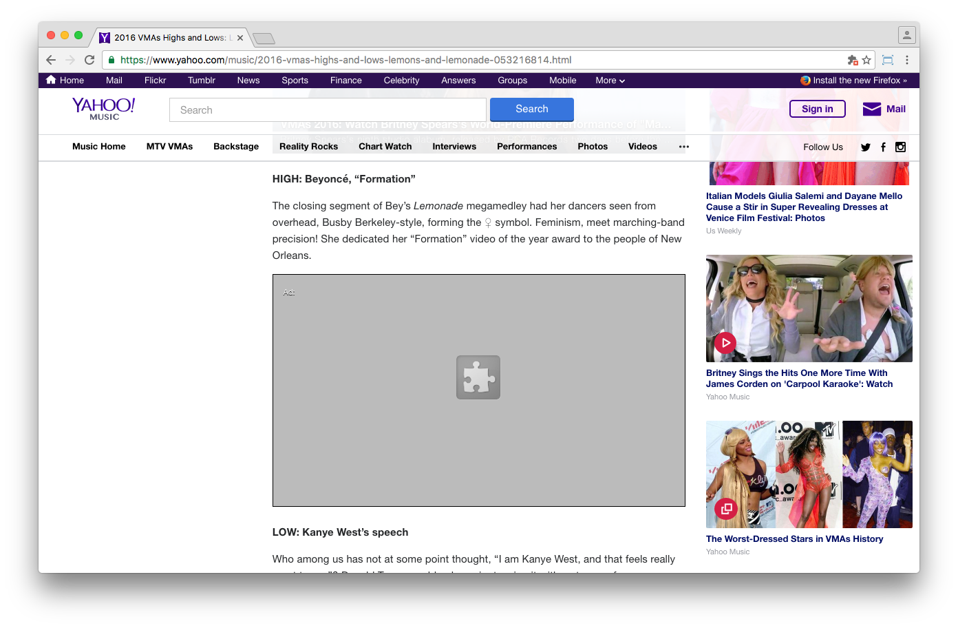 Yahoo's video player defaults to Flash