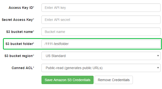 New folder option for the Amazon S3 integration in the Pipe account area 