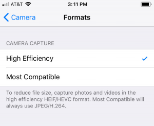 High Efficeincy option in Settings > Camera > Format