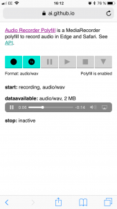 The MediaRecorder API polyfill allowed us to record uncompressed pcm audio in .wav container. Audio playback will continue in background even if Safari is minimised.