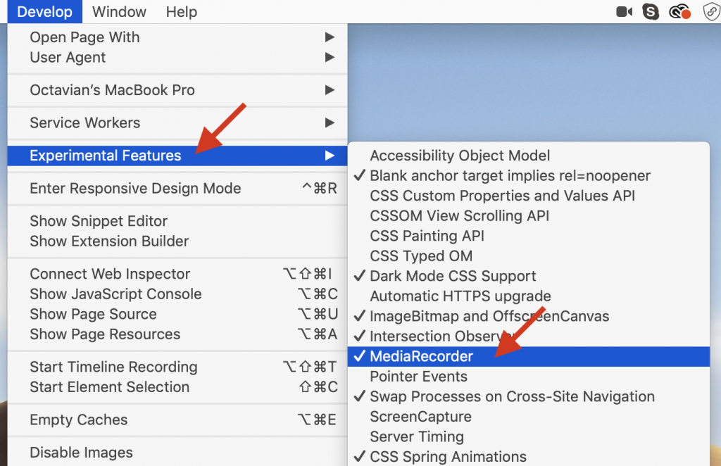 Experimental MediaRecorder feature in Safari Technology Preview 73