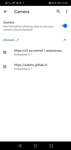 List of websites allowed to access the camera on Chrome on Android