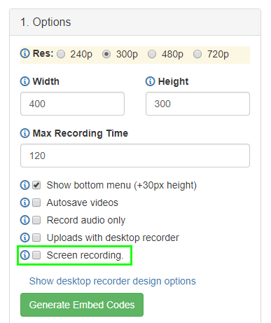 the new screen recording option in the Embed section