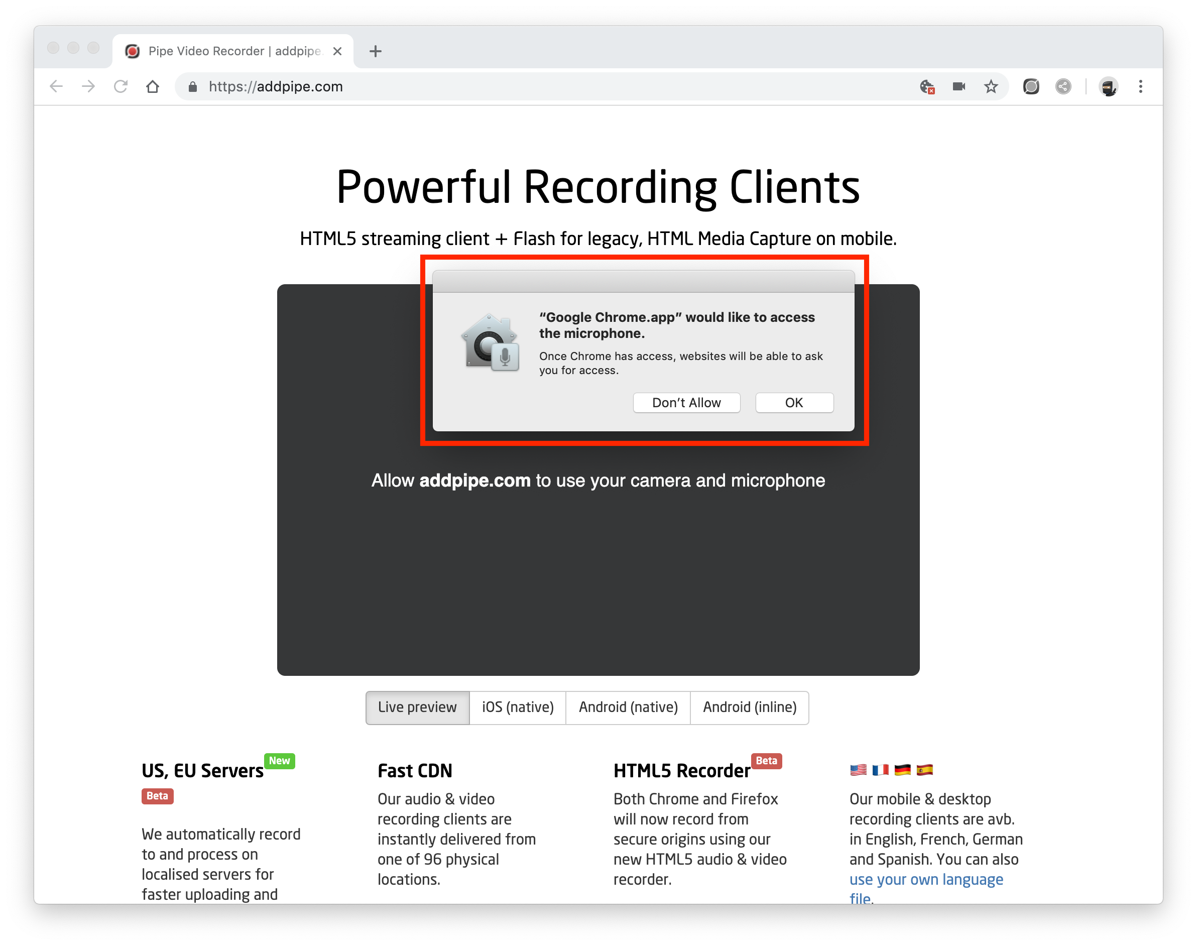 enable webcam chrome on mac