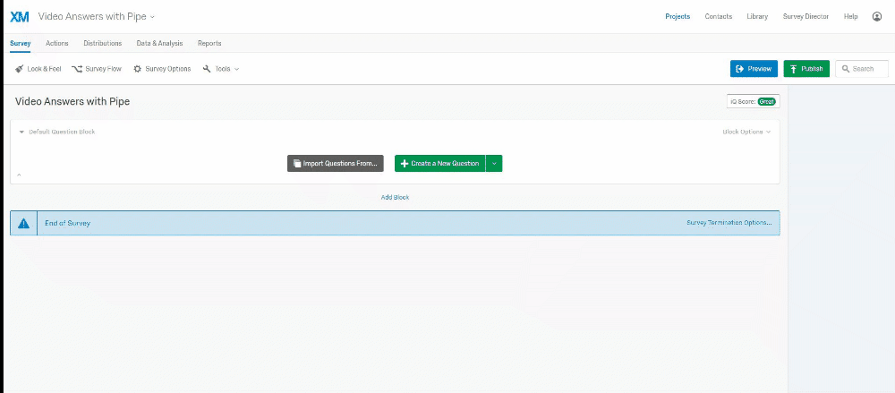 Adding the first Survey's question