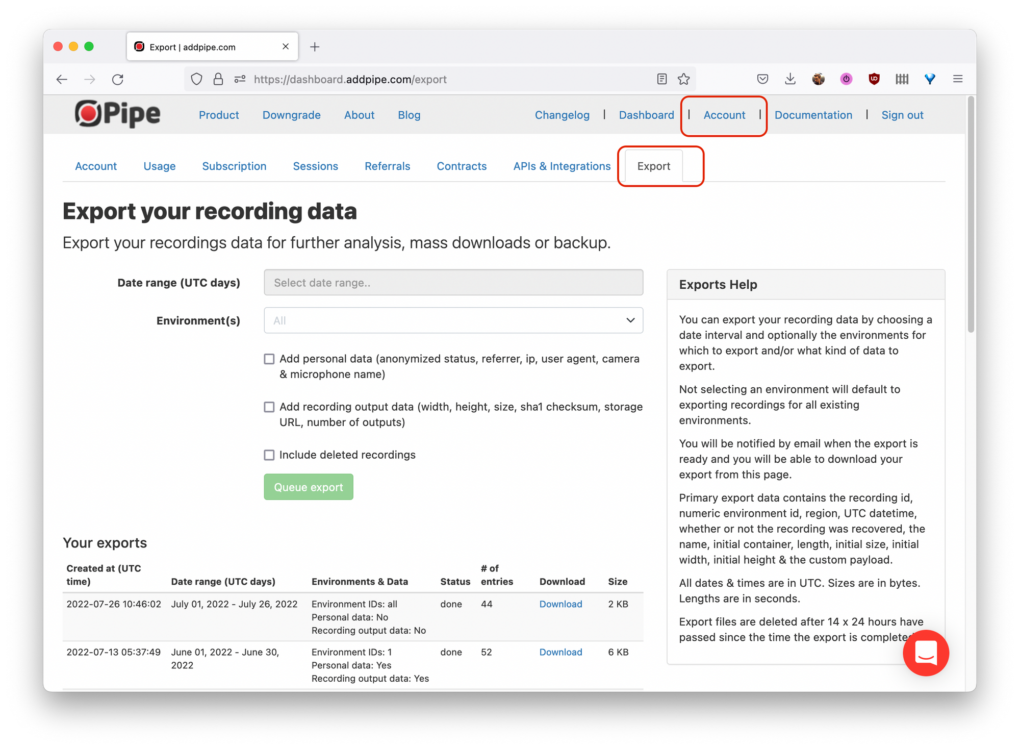 New Feature: Export Recording Data