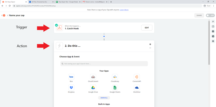 Zapier workflow containing one Trigger and one Action
