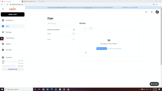 Obtaining the webhook URL from Zapier