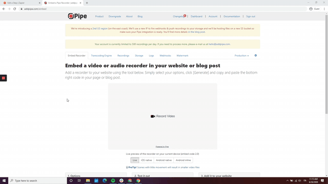 Adding a new Webhook that contains the event 'video_copied_pipe_s3'