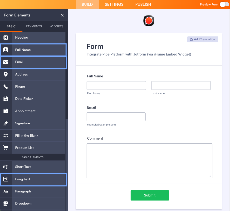 A simple contact form made using Jotform