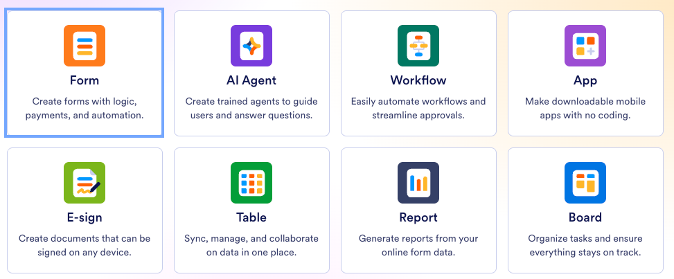 Select the 'Form' Asset