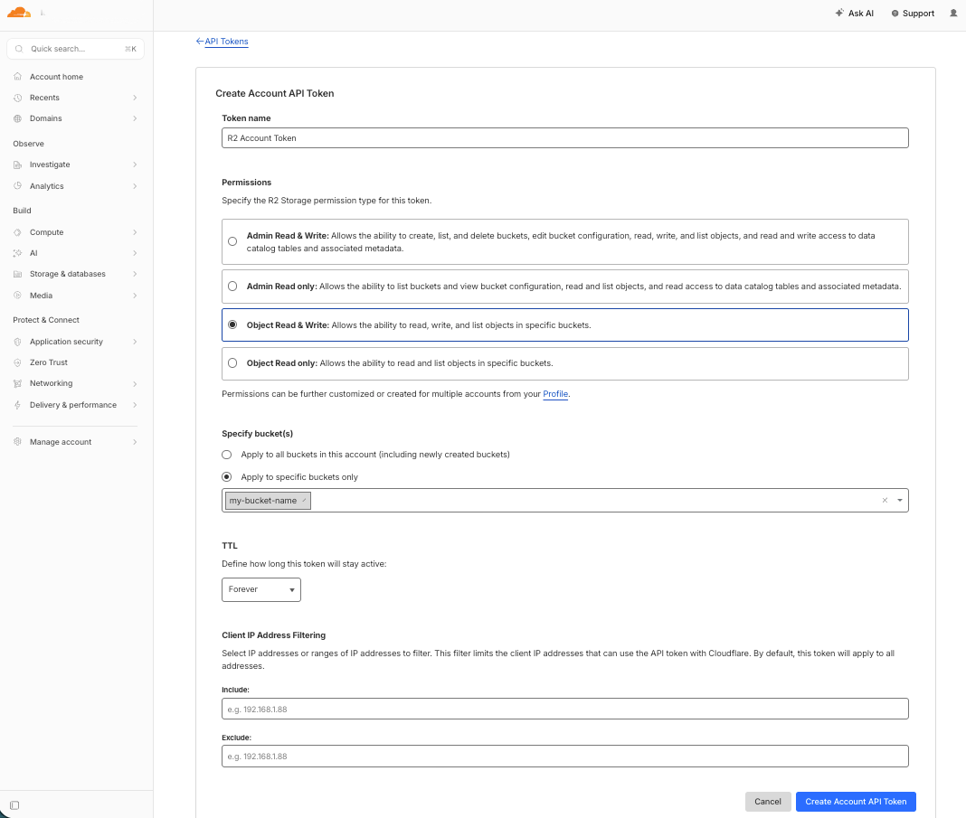 Create Account API Token