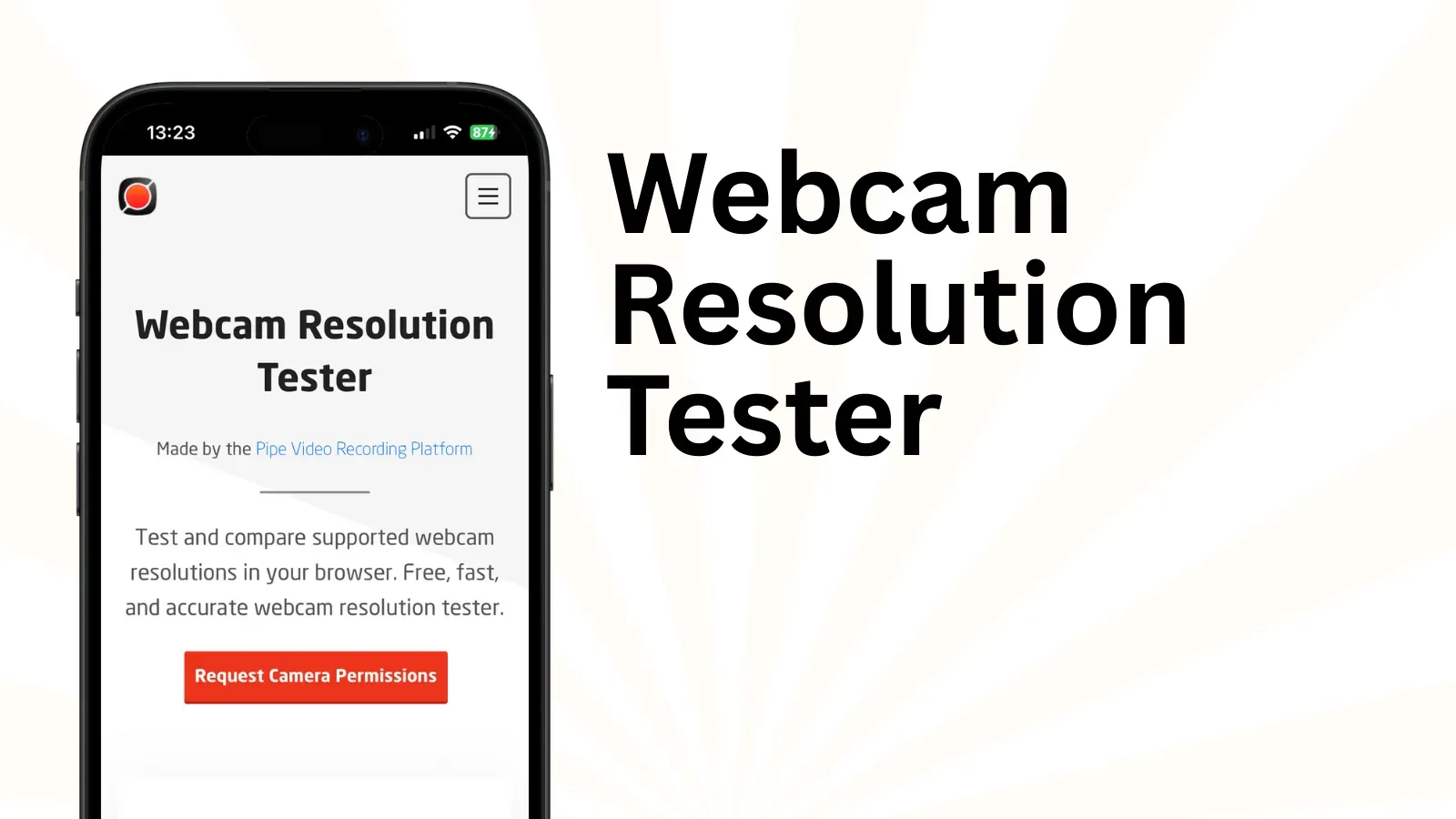 A new webcam resolution tester tool running in Safari on an iPhone mobile device