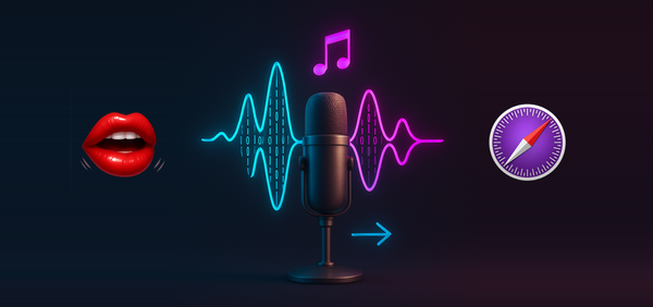 Sound traveling from talking red lips to a microphone and then to the Safari Technology Preview logo