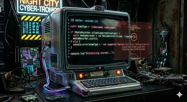 An AI generated image representing a computer showing MediaRecorder code and error handling